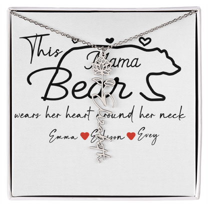 Personalized Mama Bear Flower Name Necklace
