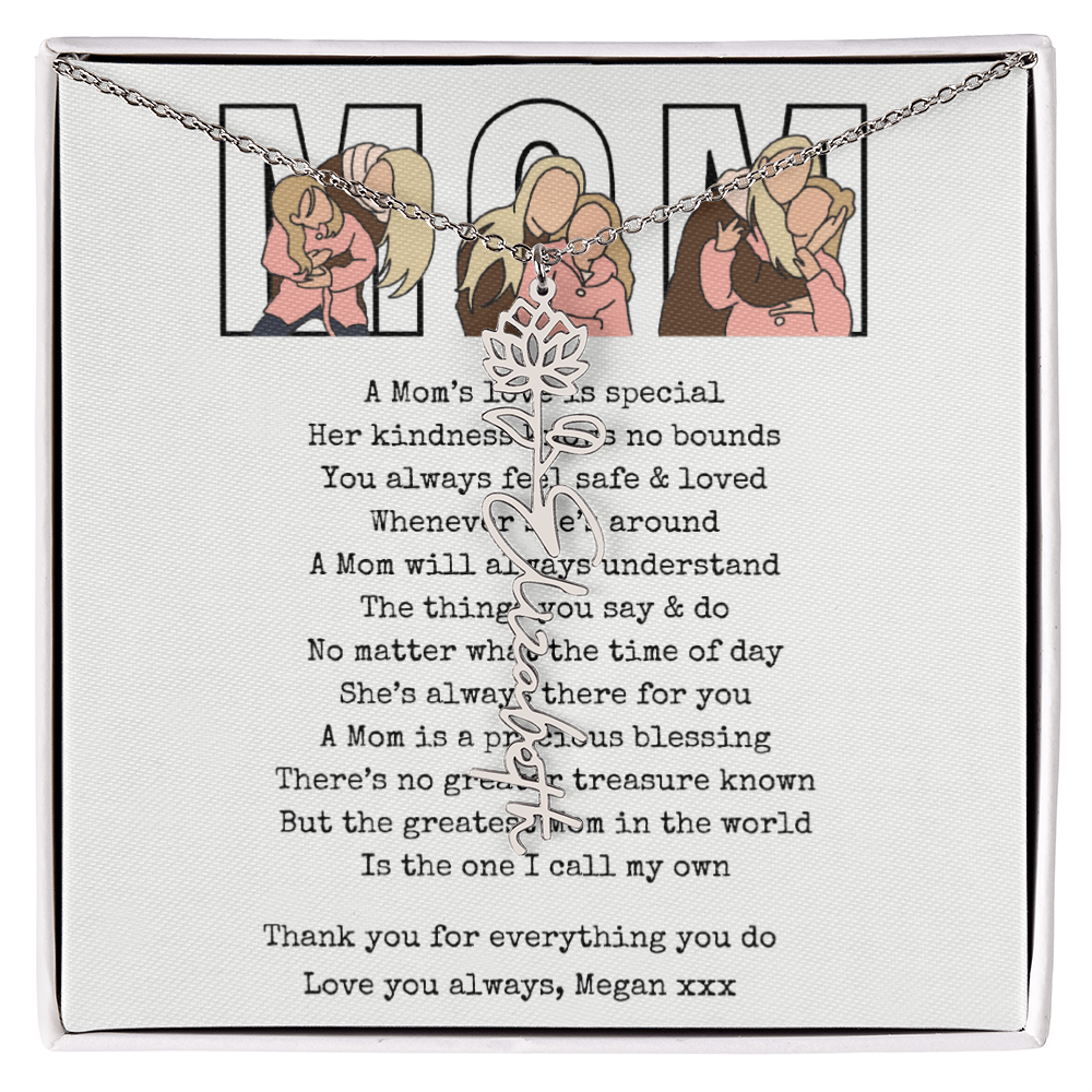 Personalized Mom Flower Name Necklace