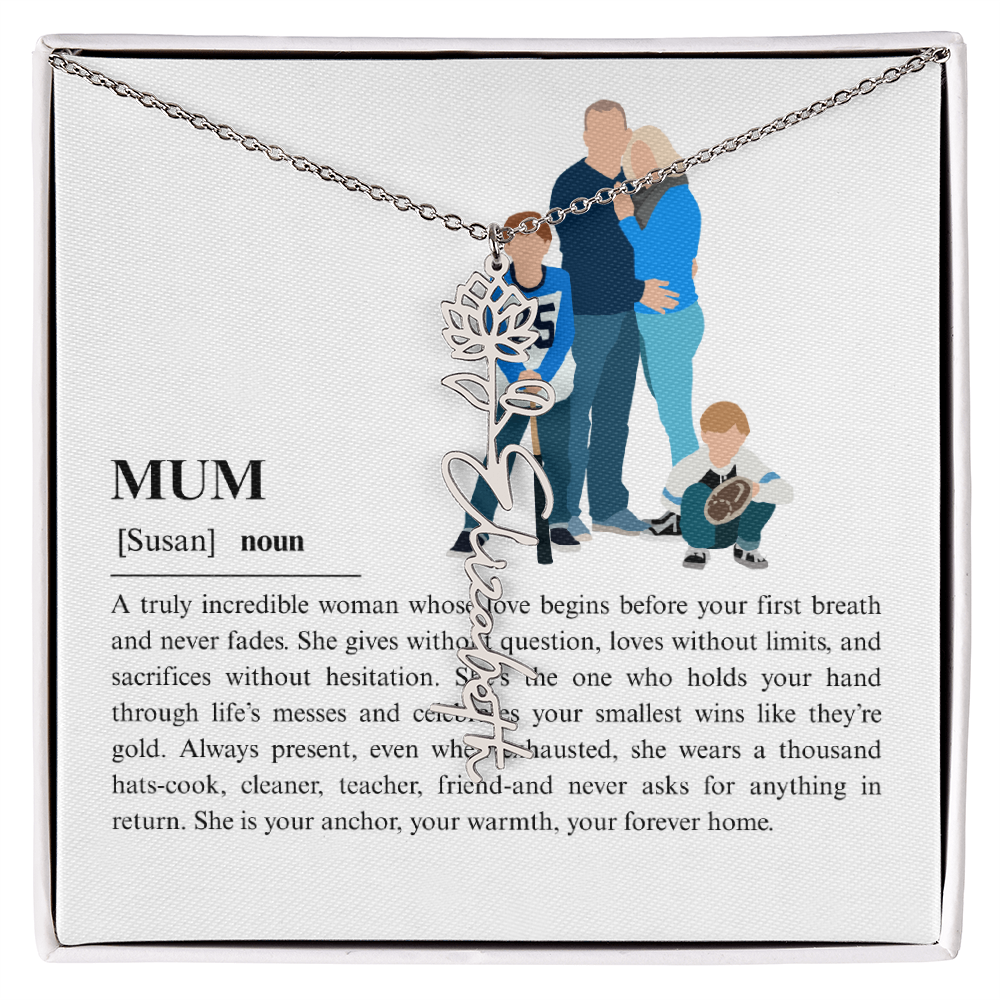 Personalized Mum Flower Name Necklace