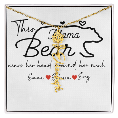 Personalized Mama Bear Flower Name Necklace