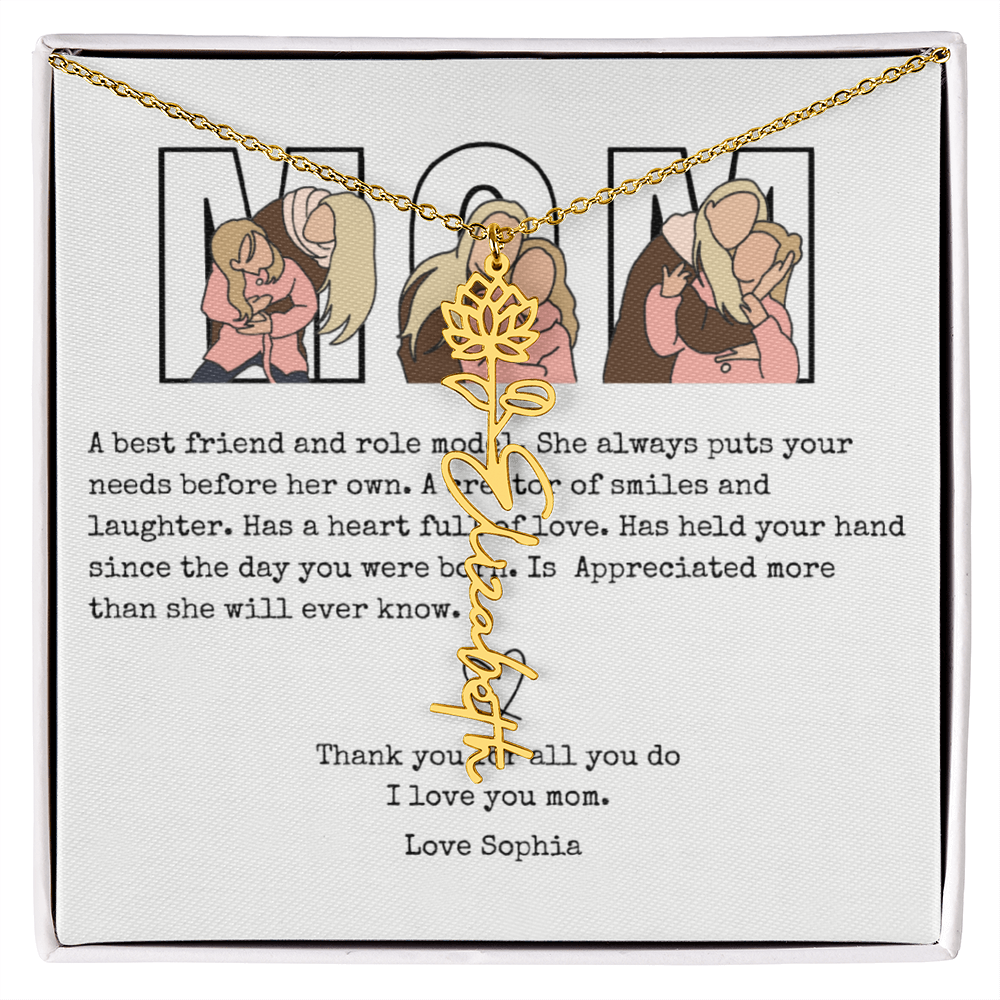 Personalized Mom Flower Name Necklace