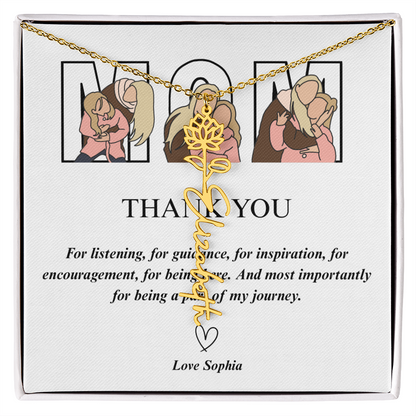 Personalized Mom Thank You Flower Name Necklace