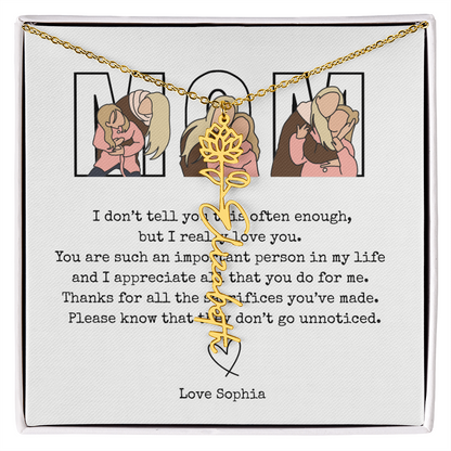 Personalized Mom Flower Name Necklace