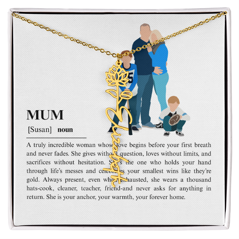 Personalized Mum Flower Name Necklace