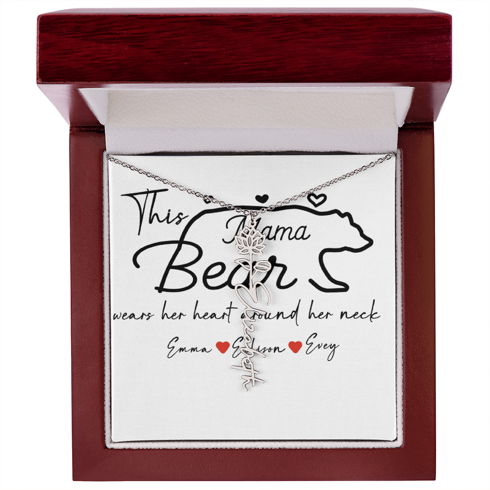 Personalized Mama Bear Flower Name Necklace