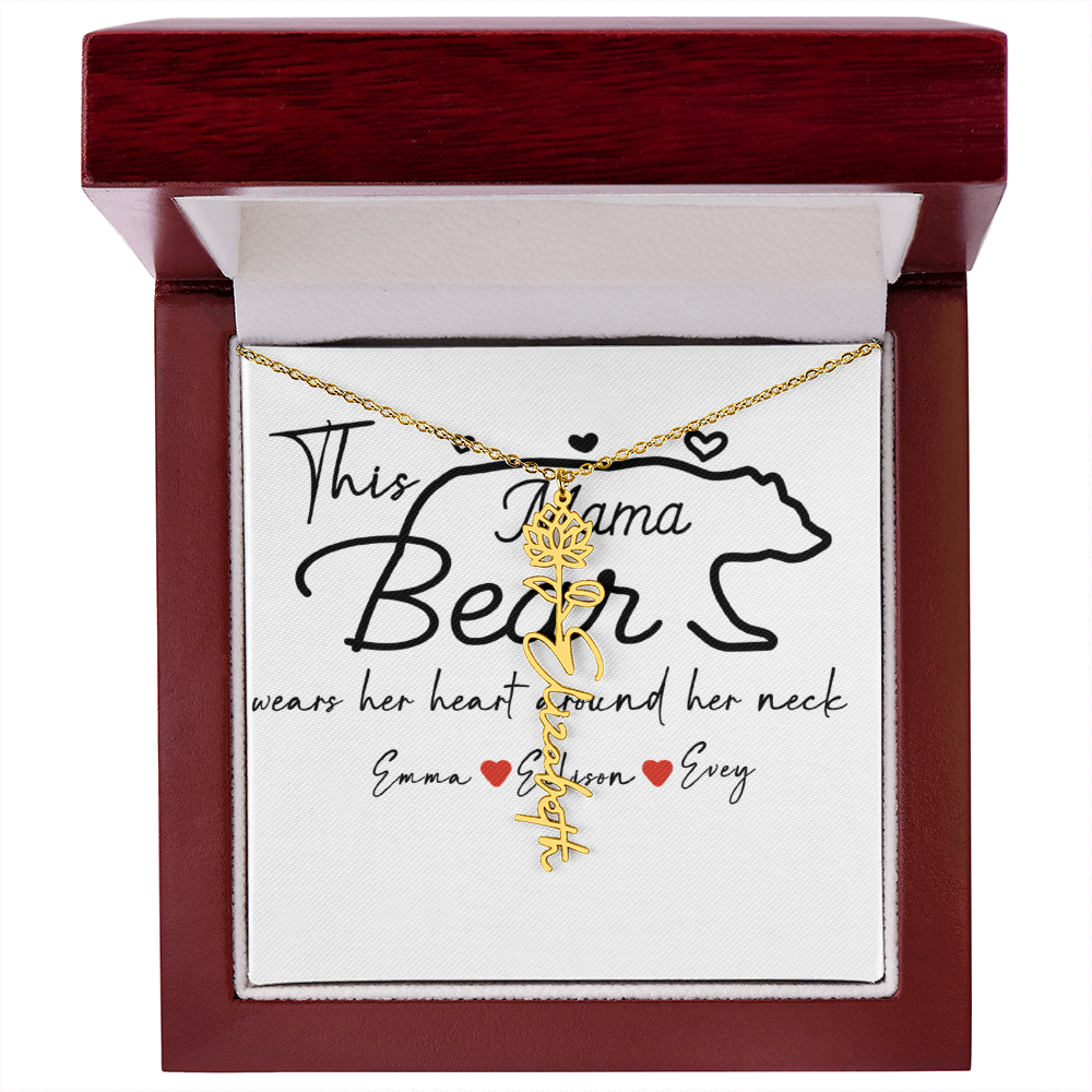 Personalized Mama Bear Flower Name Necklace