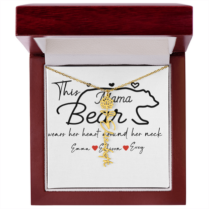 Personalized Mama Bear Flower Name Necklace