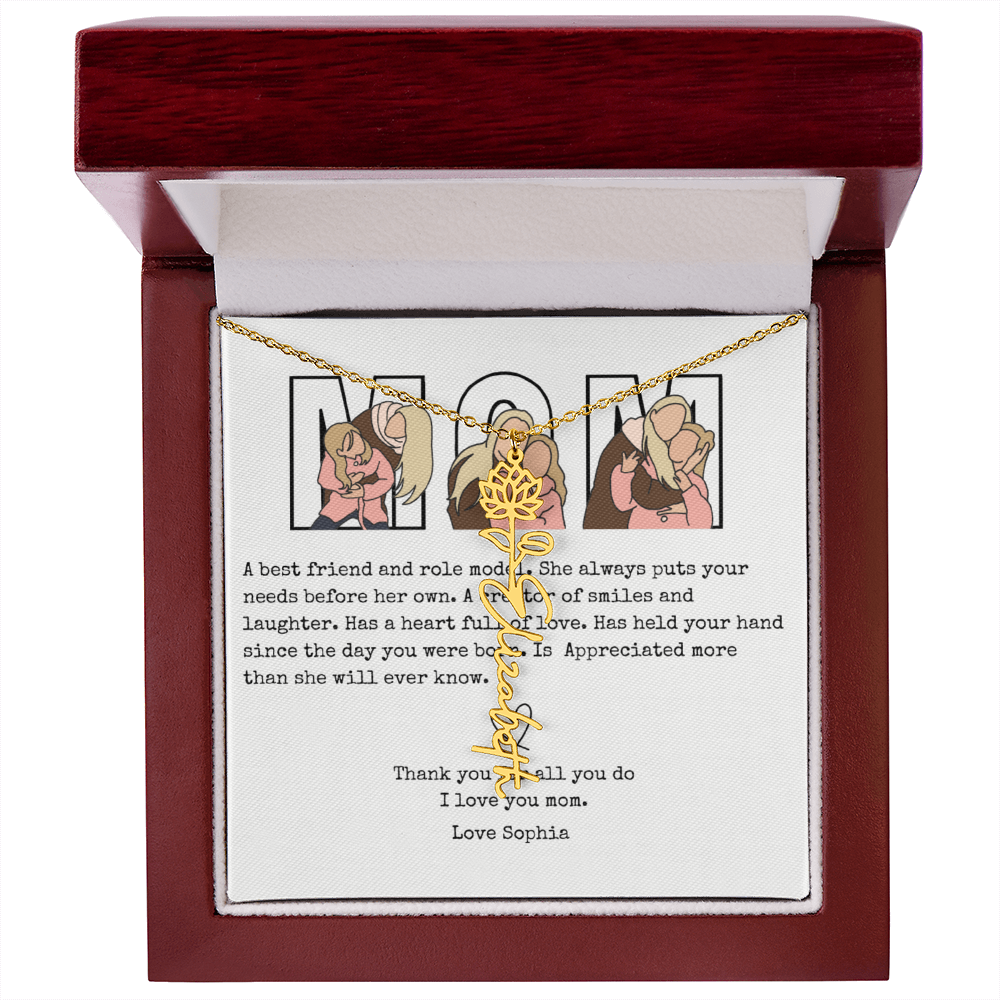 Personalized Mom Flower Name Necklace