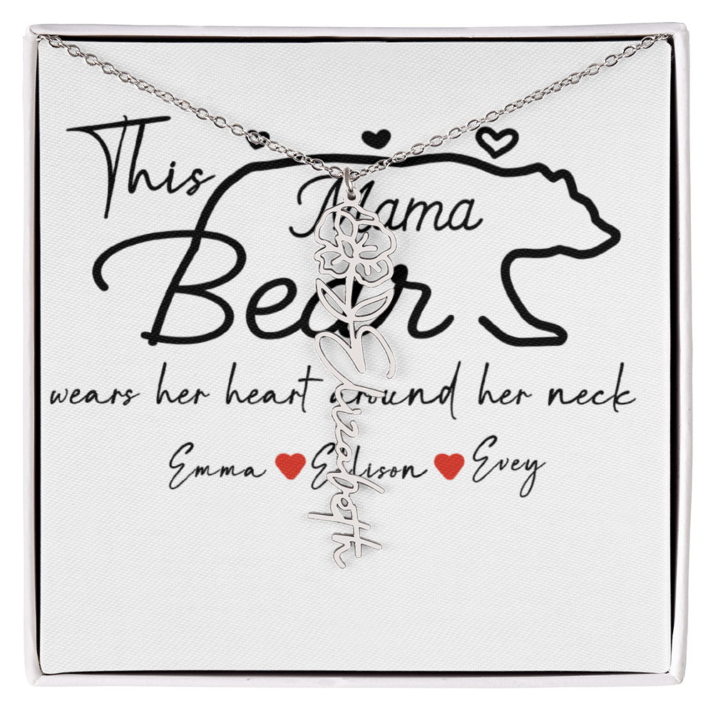 Personalized Mama Bear Flower Name Necklace
