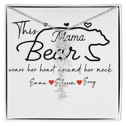 Personalized Mama Bear Flower Name Necklace