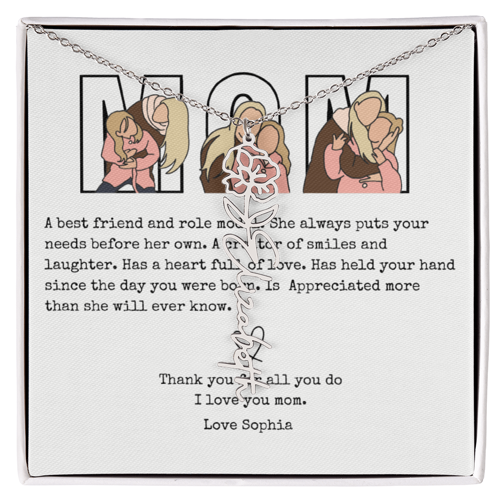 Personalized Mom Flower Name Necklace