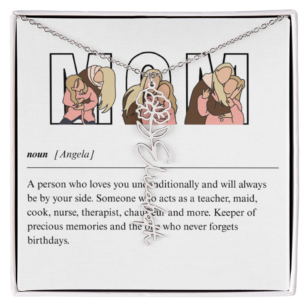 Personalized Mom Flower Name Necklace