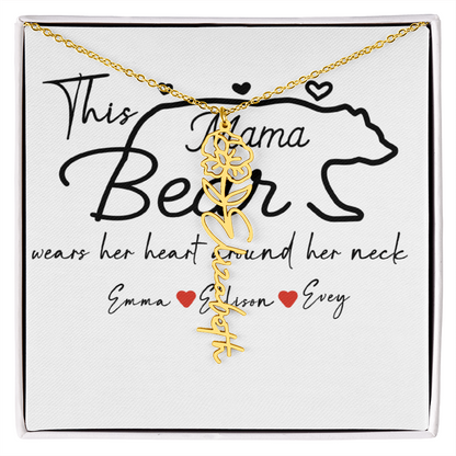 Personalized Mama Bear Flower Name Necklace