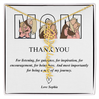 Personalized Mom Thank You Flower Name Necklace