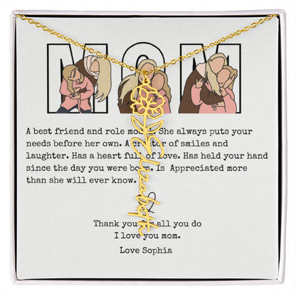 Personalized Mom Flower Name Necklace
