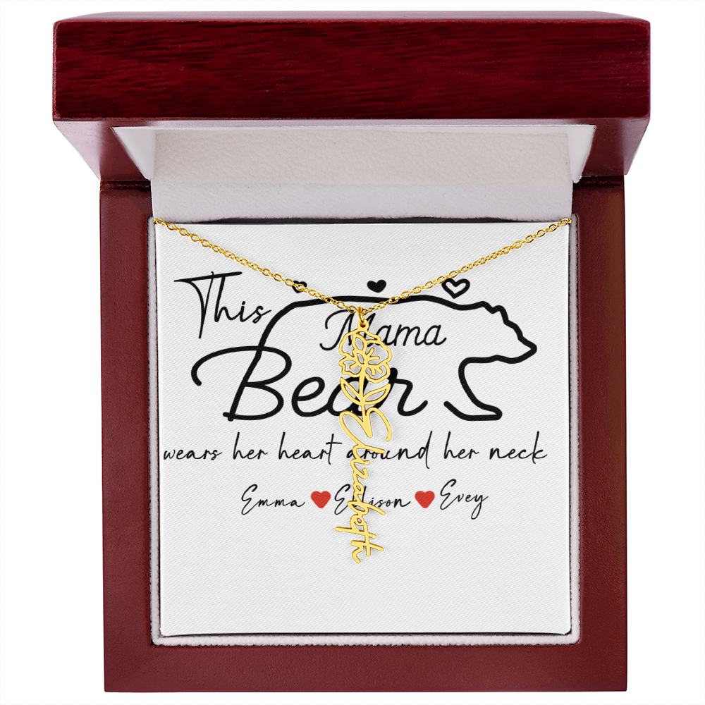 Personalized Mama Bear Flower Name Necklace