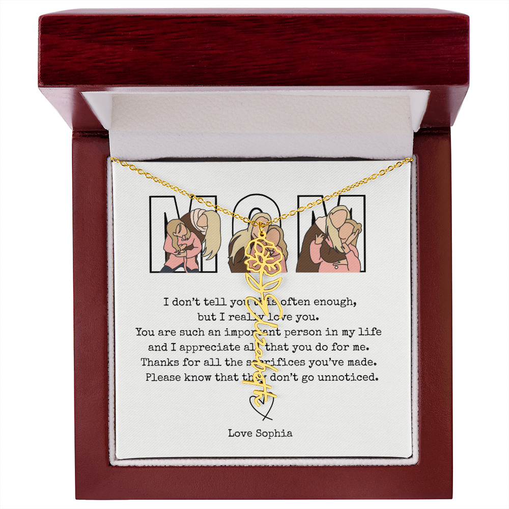 Personalized Mom Flower Name Necklace