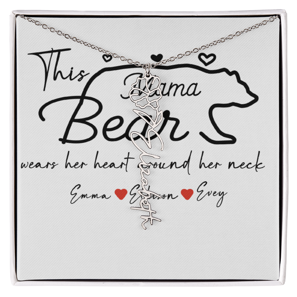 Personalized Mama Bear Flower Name Necklace