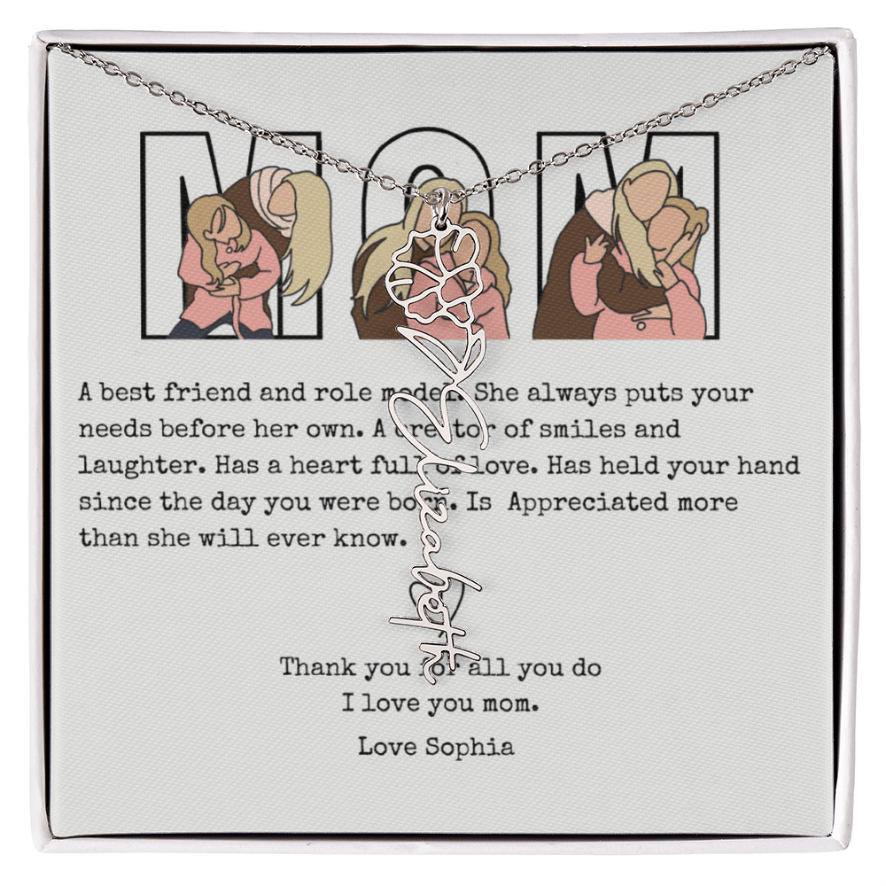 Personalized Mom Flower Name Necklace