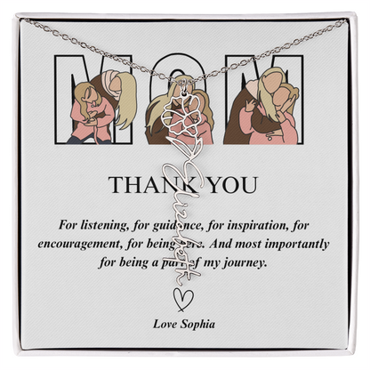 Personalized Mom Thank You Flower Name Necklace