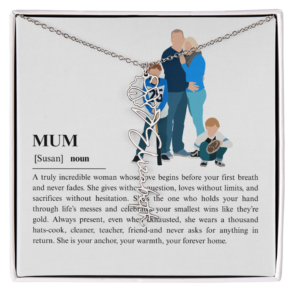 Personalized Mum Flower Name Necklace