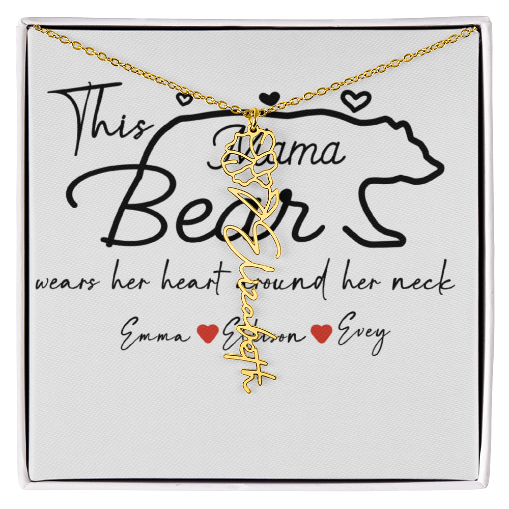 Personalized Mama Bear Flower Name Necklace