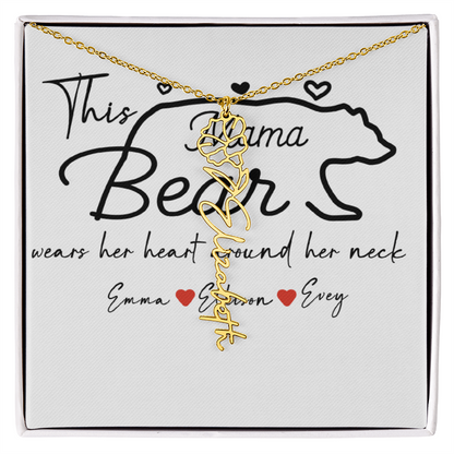 Personalized Mama Bear Flower Name Necklace