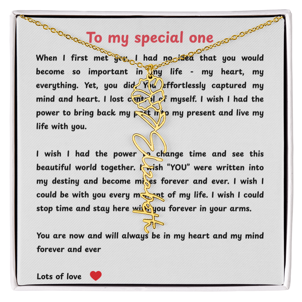 Personalized To My Special One Flower Name Necklace