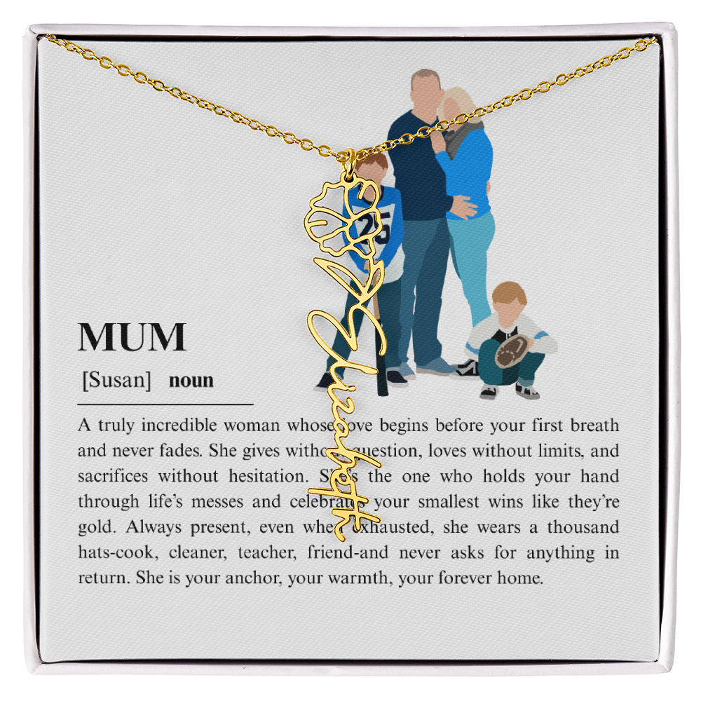 Personalized Mum Flower Name Necklace