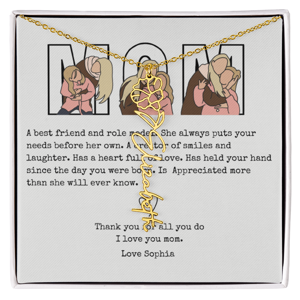 Personalized Mom Flower Name Necklace