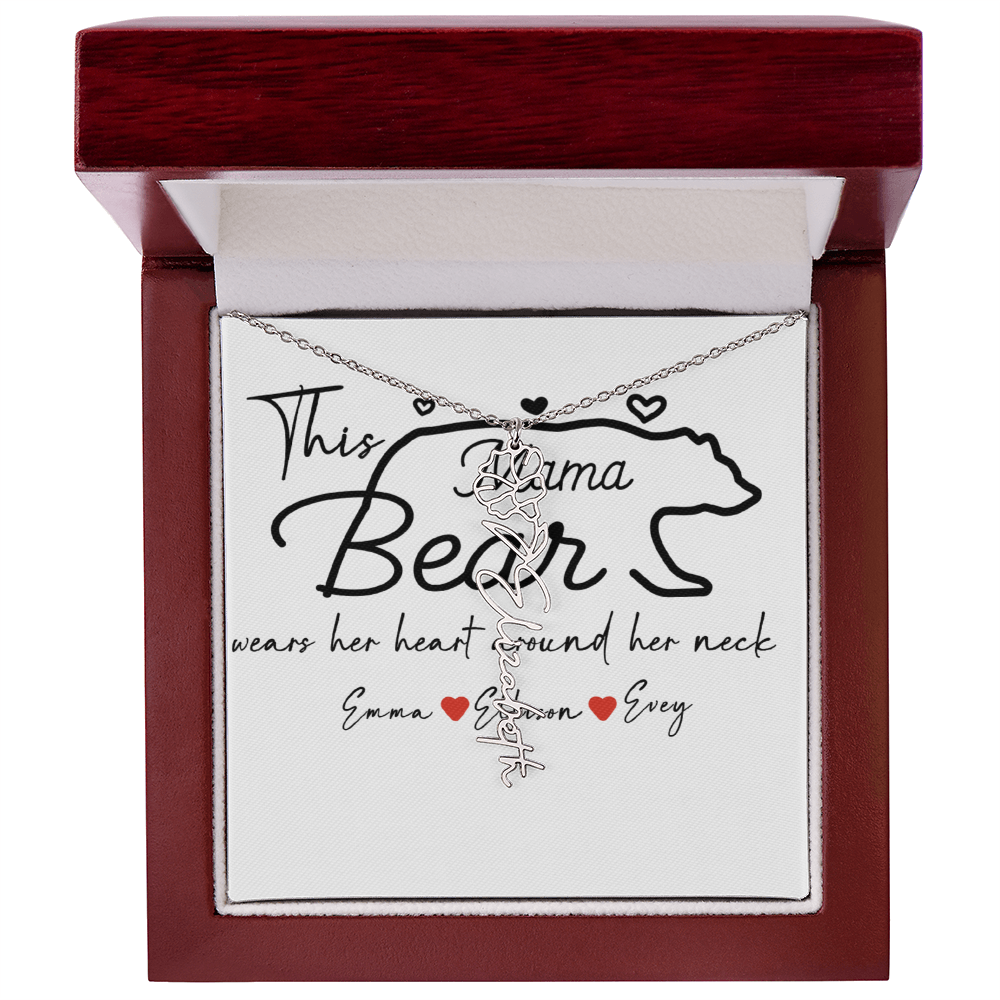 Personalized Mama Bear Flower Name Necklace