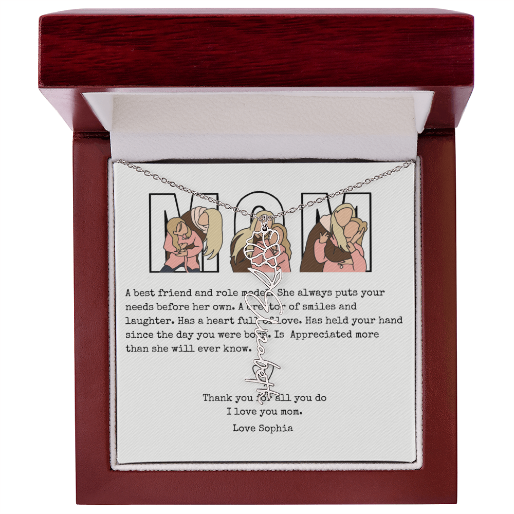 Personalized Mom Flower Name Necklace