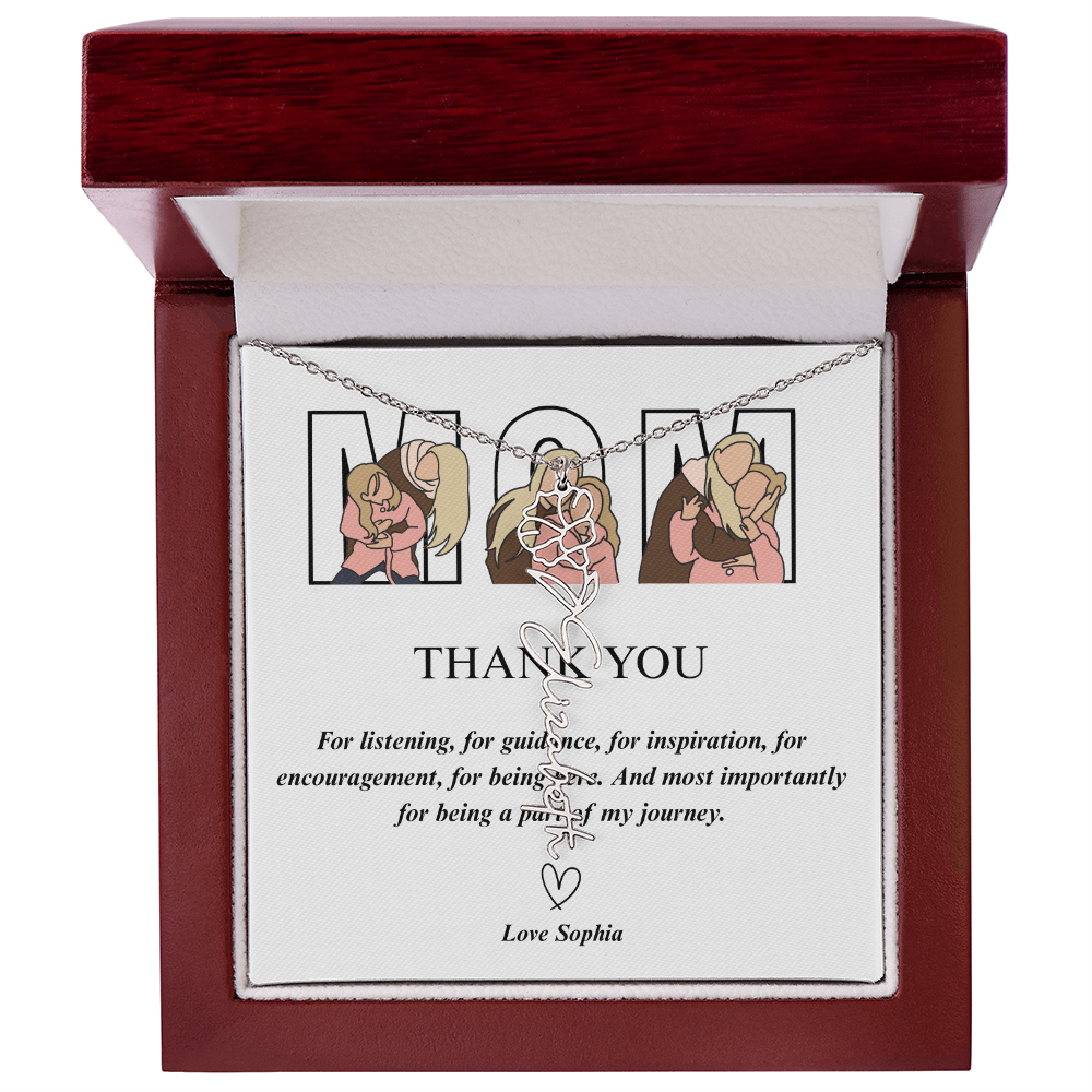 Personalized Mom Thank You Flower Name Necklace