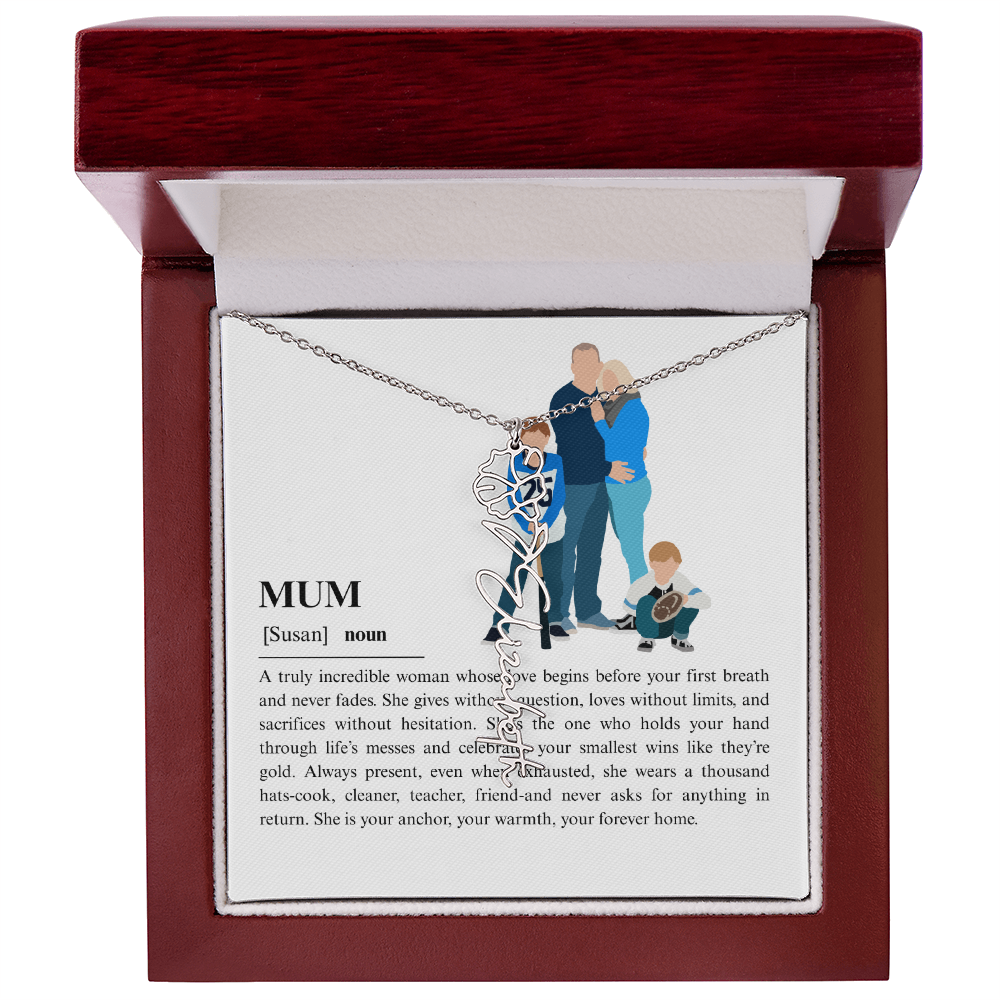 Personalized Mum Flower Name Necklace