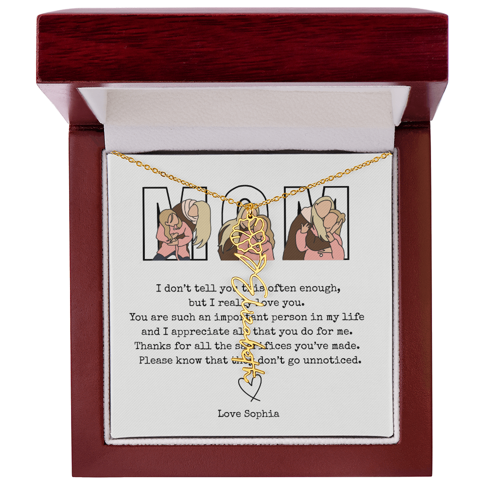Personalized Mom Flower Name Necklace