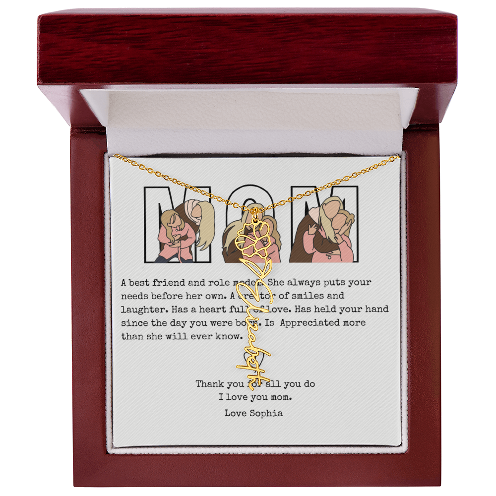 Personalized Mom Flower Name Necklace