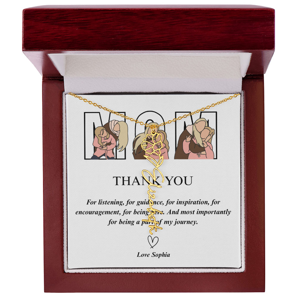 Personalized Mom Thank You Flower Name Necklace