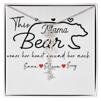 Personalized Mama Bear Flower Name Necklace
