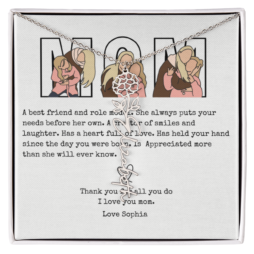 Personalized Mom Flower Name Necklace