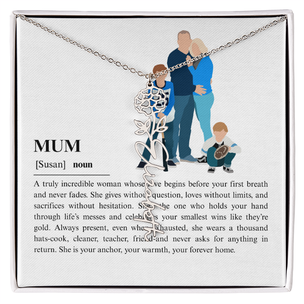 Personalized Mum Flower Name Necklace