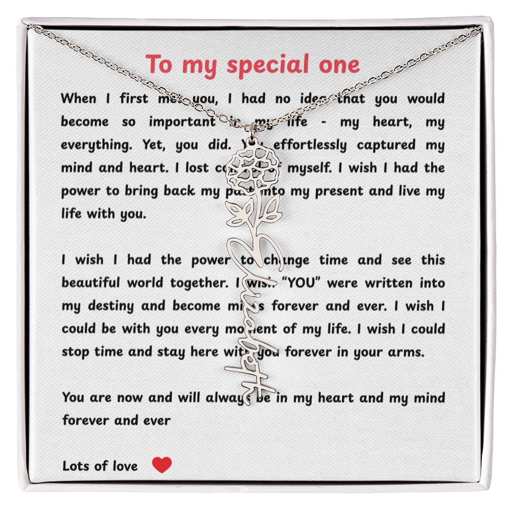 Personalized To My Special One Flower Name Necklace