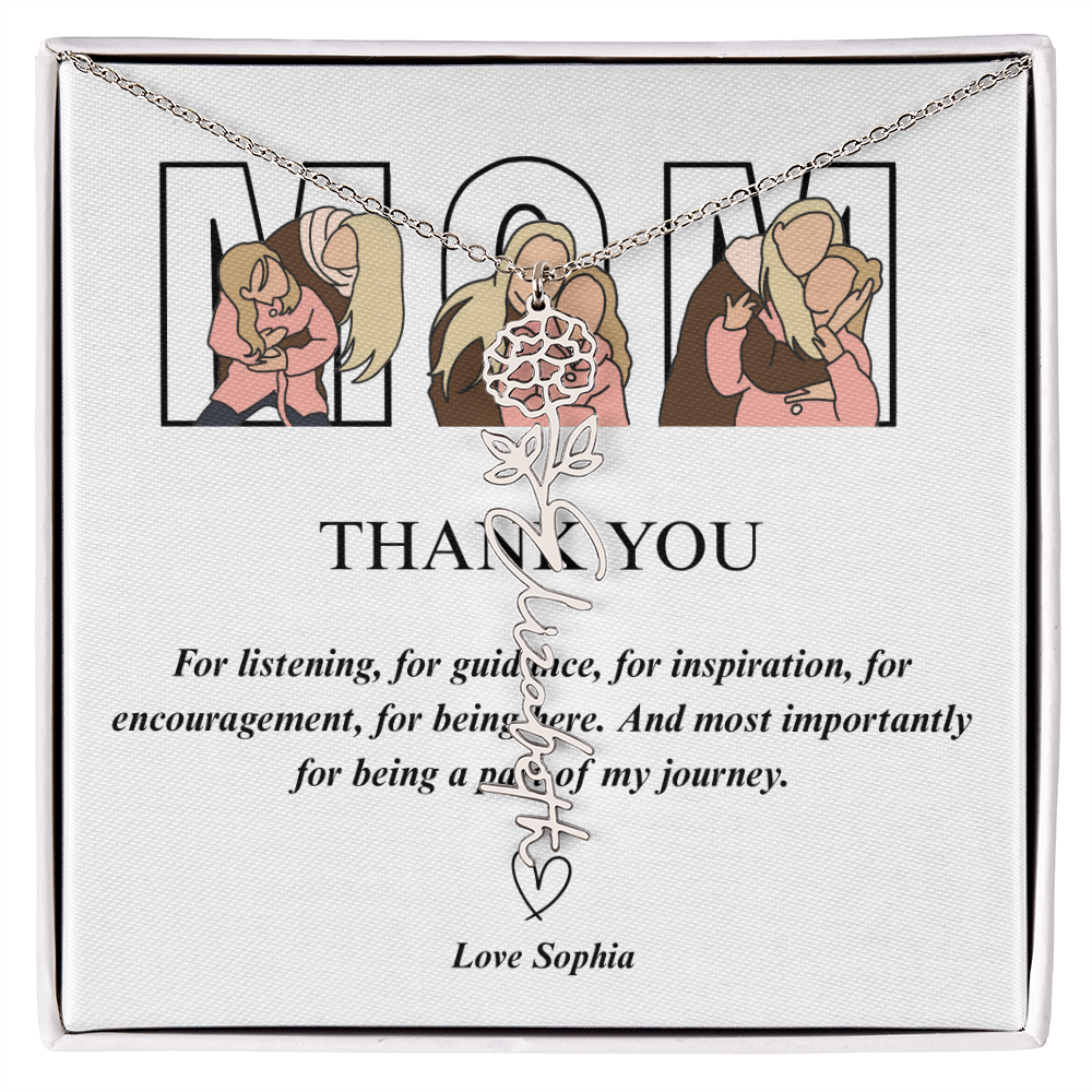 Personalized Mom Thank You Flower Name Necklace