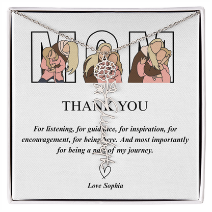 Personalized Mom Thank You Flower Name Necklace