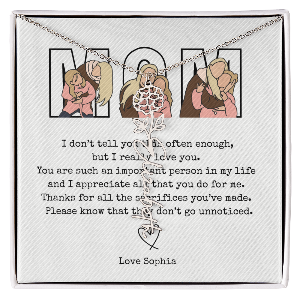 Personalized Mom Flower Name Necklace