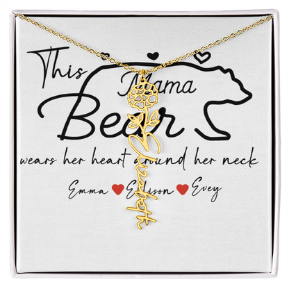 Personalized Mama Bear Flower Name Necklace