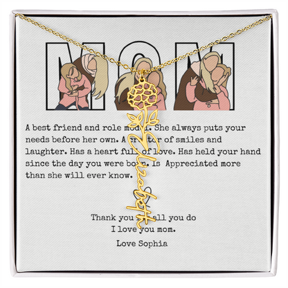 Personalized Mom Flower Name Necklace