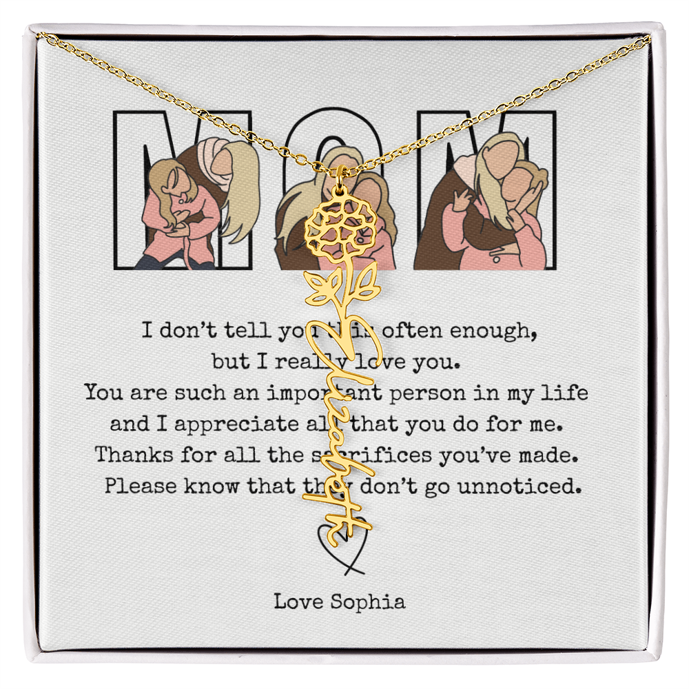 Personalized Mom Flower Name Necklace