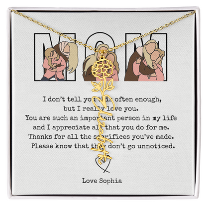 Personalized Mom Flower Name Necklace