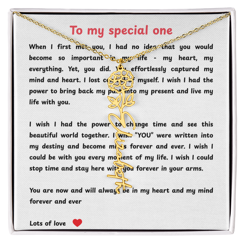 Personalized To My Special One Flower Name Necklace