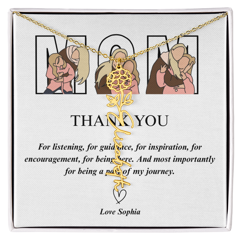 Personalized Mom Thank You Flower Name Necklace